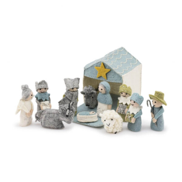 Vilten kerststal ijsblauw wit - Sjaal met Verhaal - Afbeelding 5